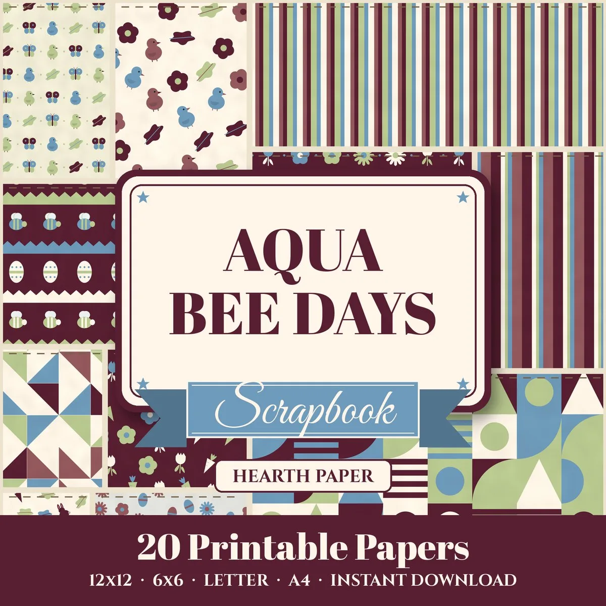 Aqua Bee Days Digital Paper Pack cover