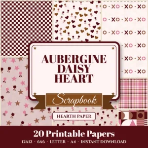 Aubergine Daisy Heart Digital Paper Pack