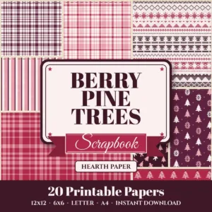 Berry Pine Trees Digital Paper Pack