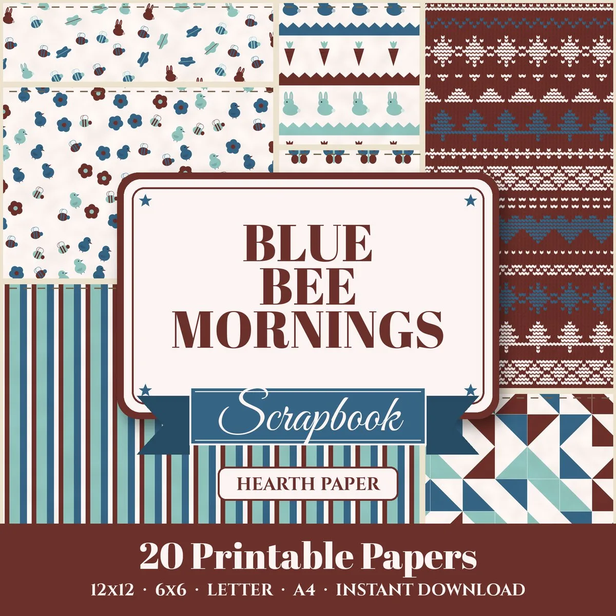 Blue Bee Mornings Digital Paper Pack cover