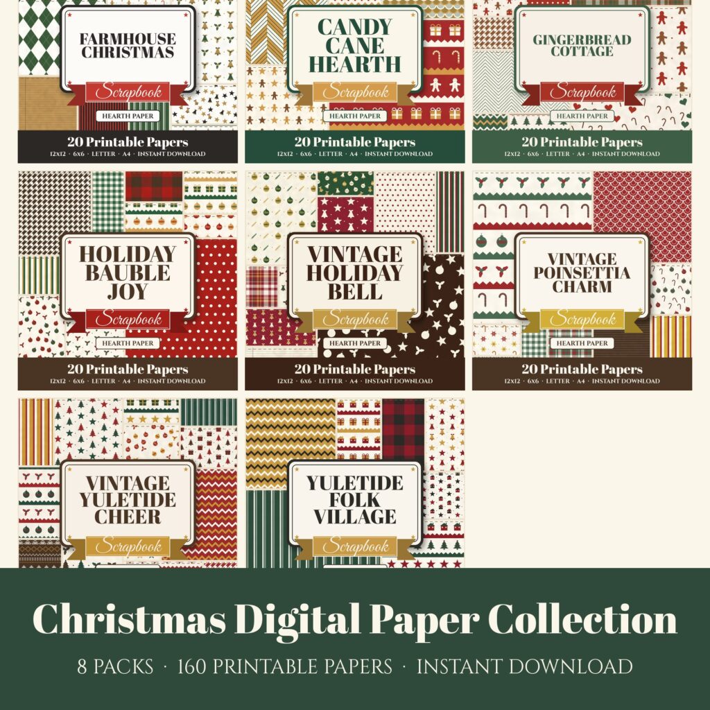 Christmas Digital Paper Collection, 8 digital paper packs