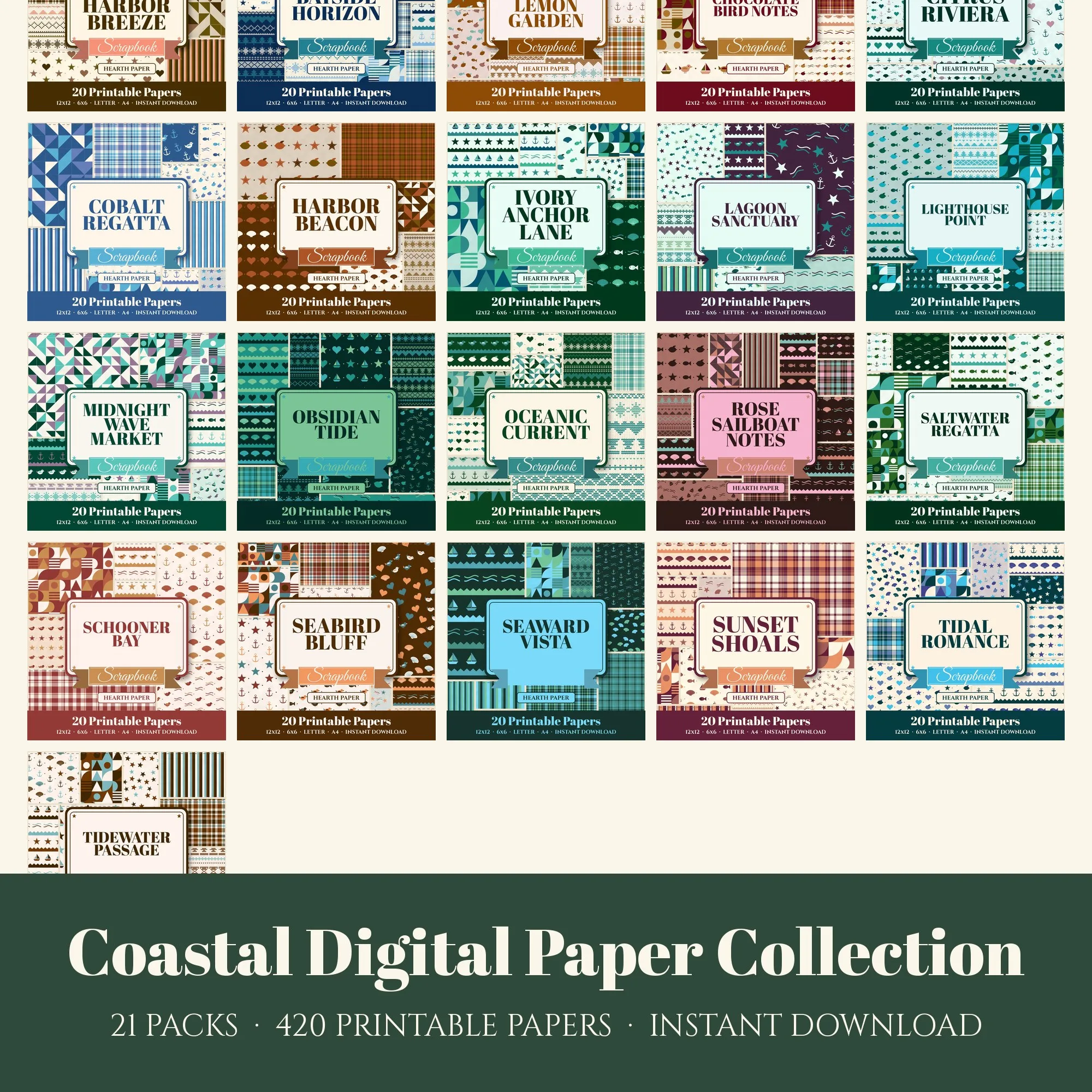 Coastal Digital Paper Collection, 21 digital paper packs