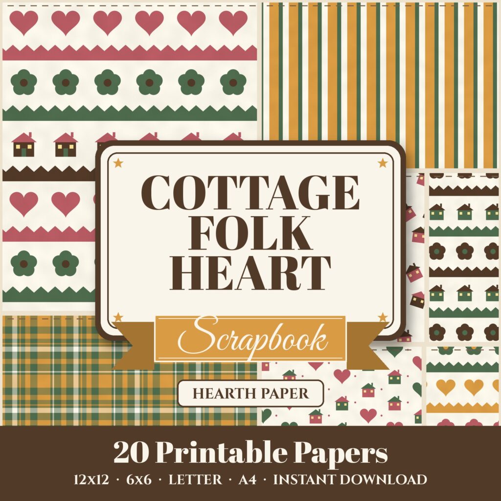 Cottage Folk Heart Digital Paper Pack cover