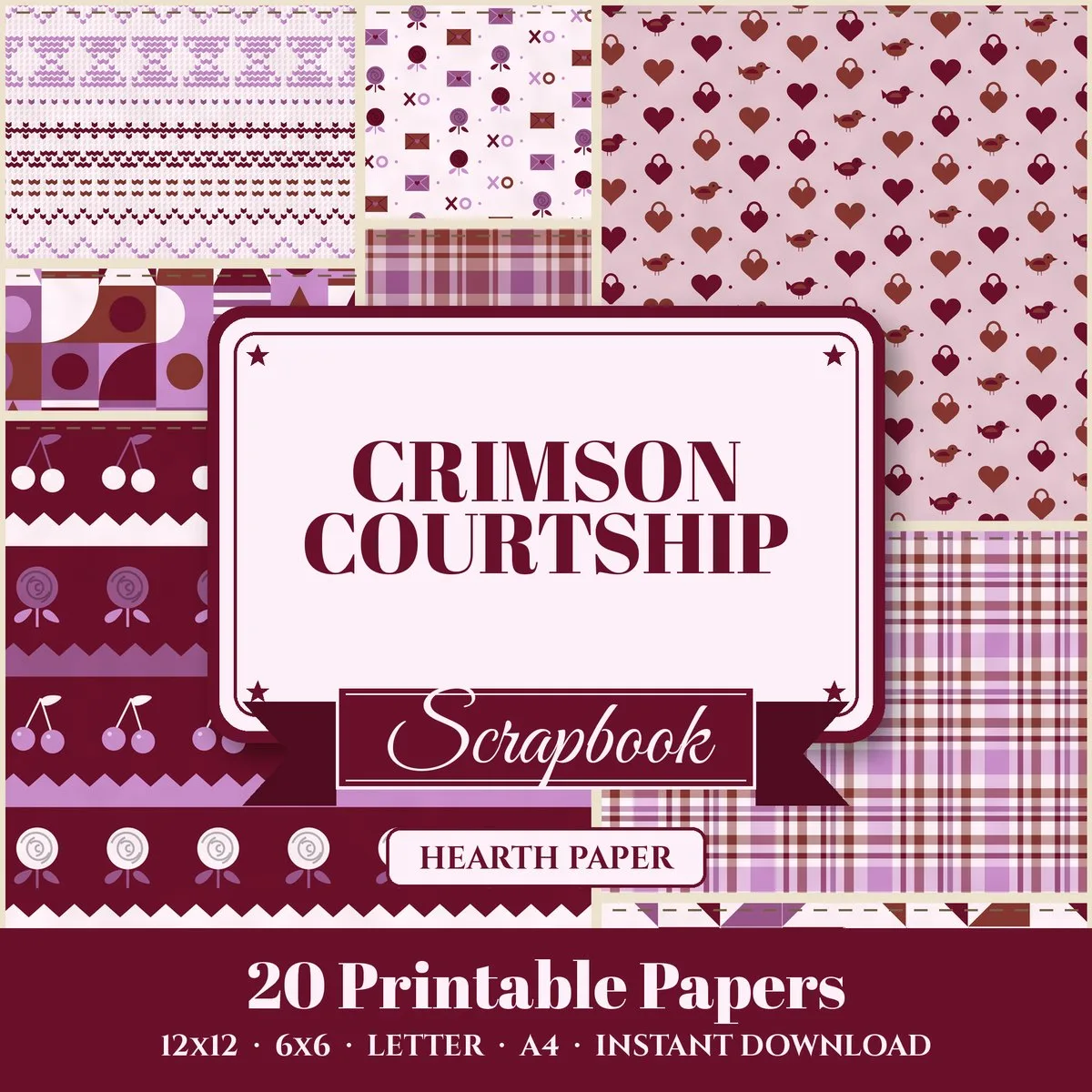Crimson Courtship Digital Paper Pack cover