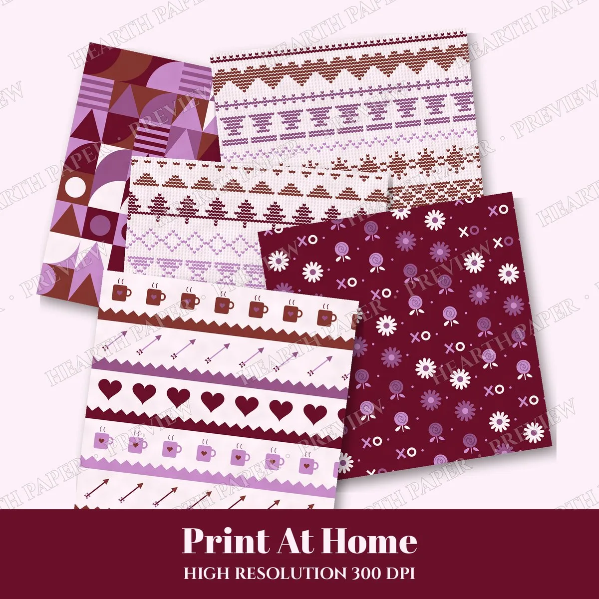 Crimson Courtship Digital Paper Pack preview 3