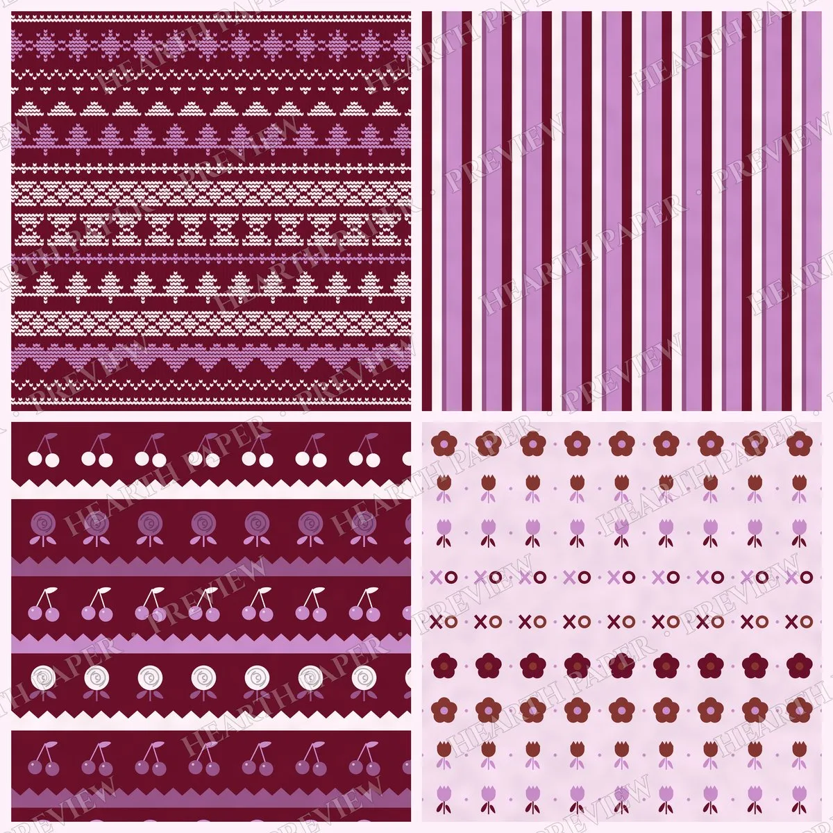 Crimson Courtship Digital Paper Pack preview 5