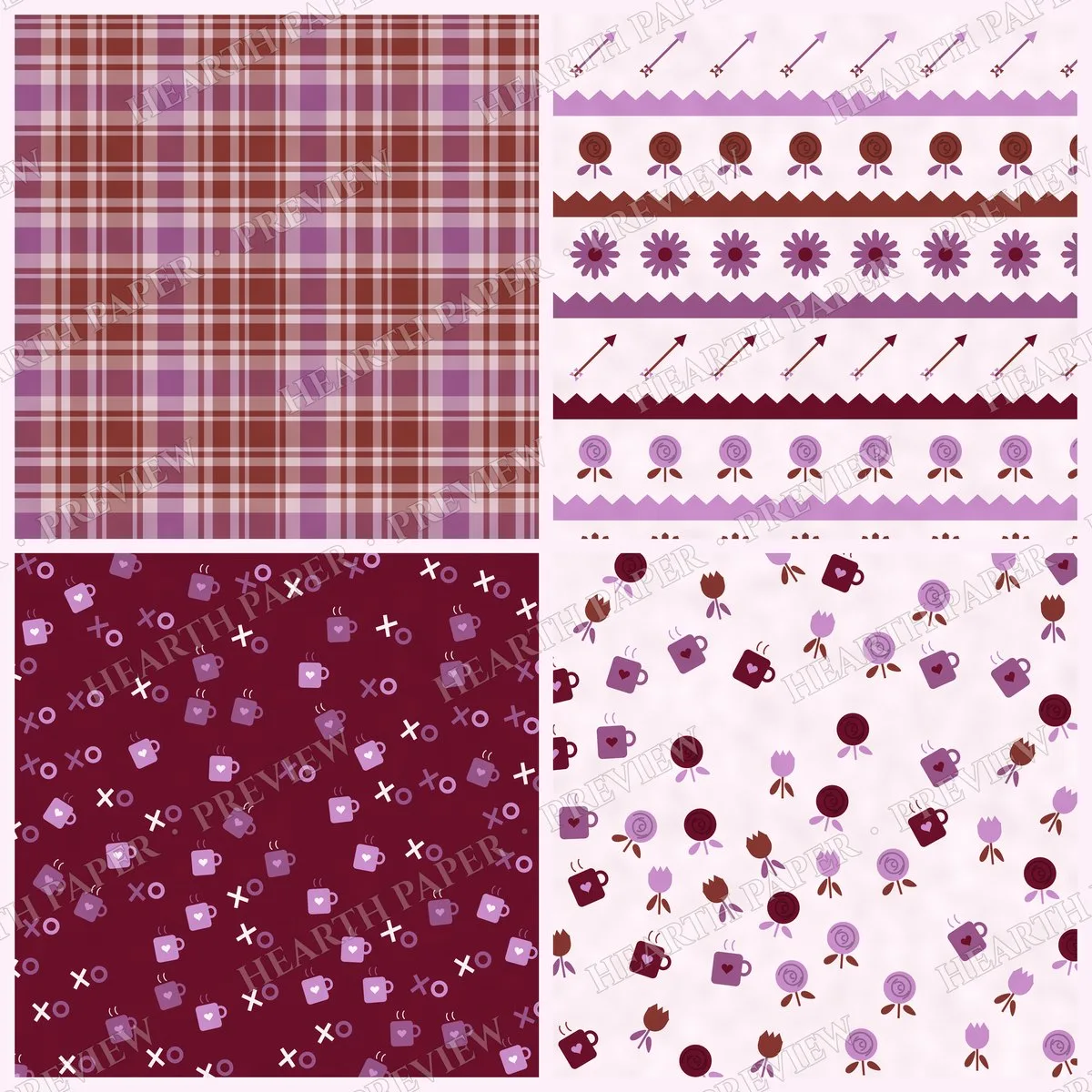 Crimson Courtship Digital Paper Pack preview 6