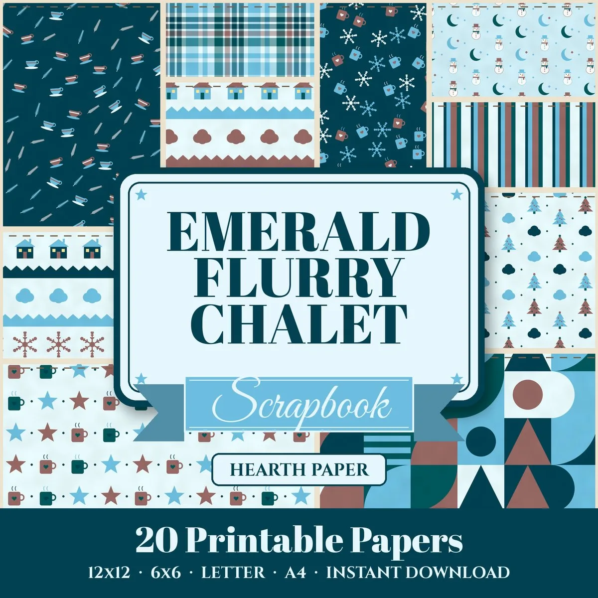 Emerald Flurry Chalet Digital Paper Pack cover