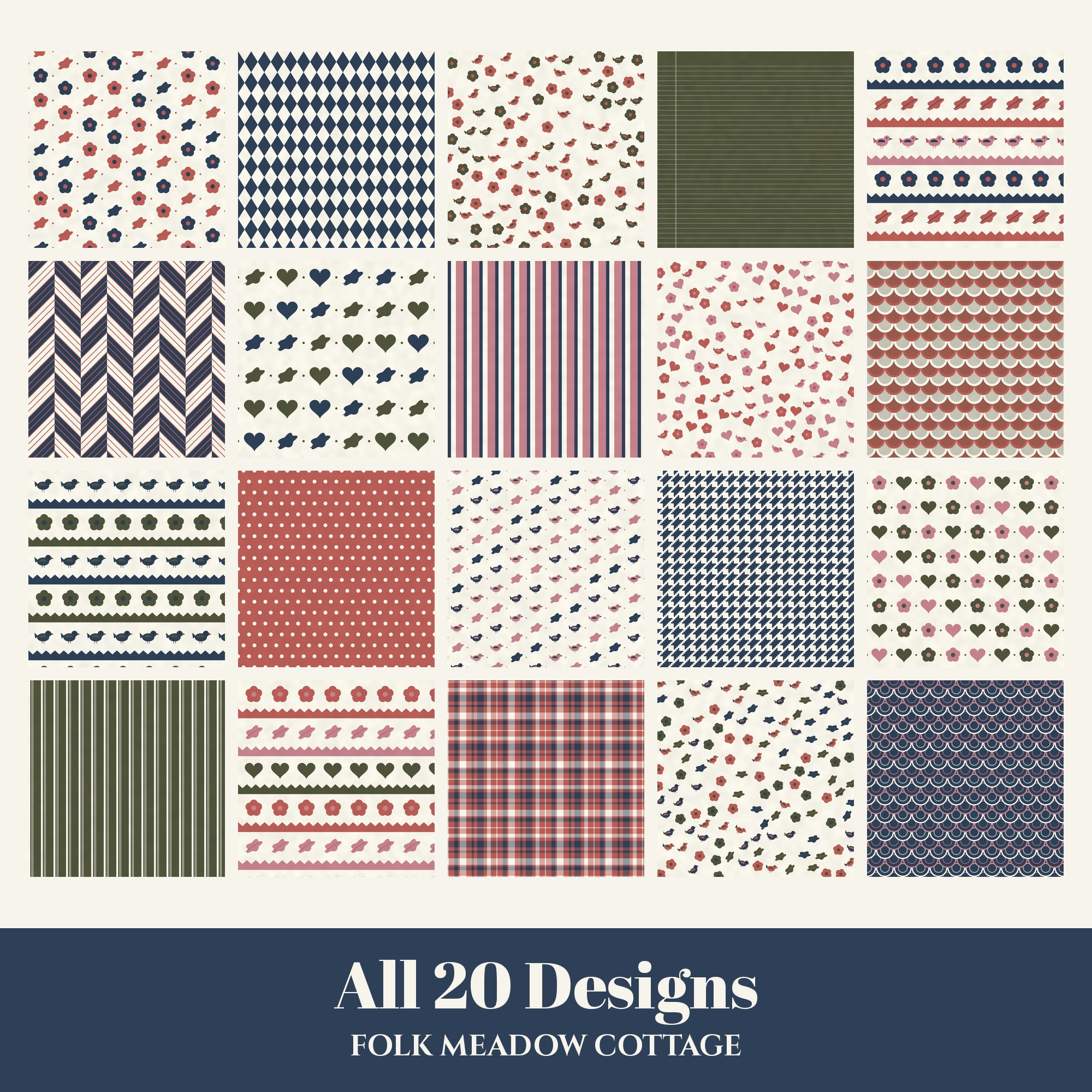 Folk Meadow Cottage Digital Paper Pack preview 2