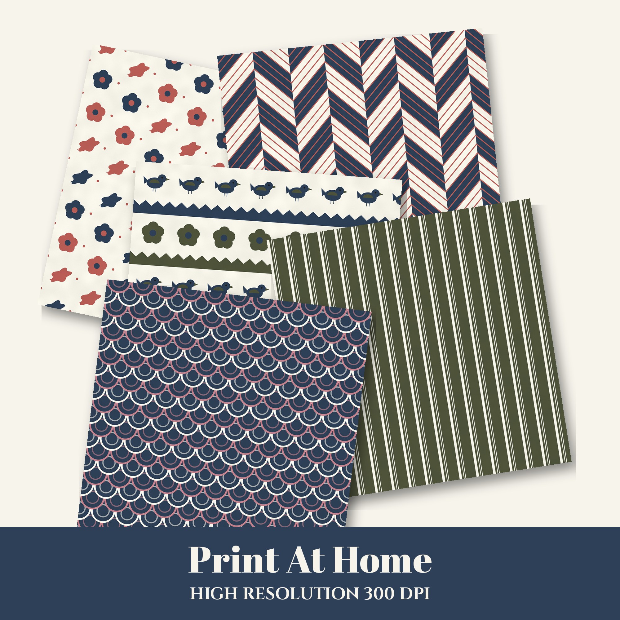 Folk Meadow Cottage Digital Paper Pack preview 3