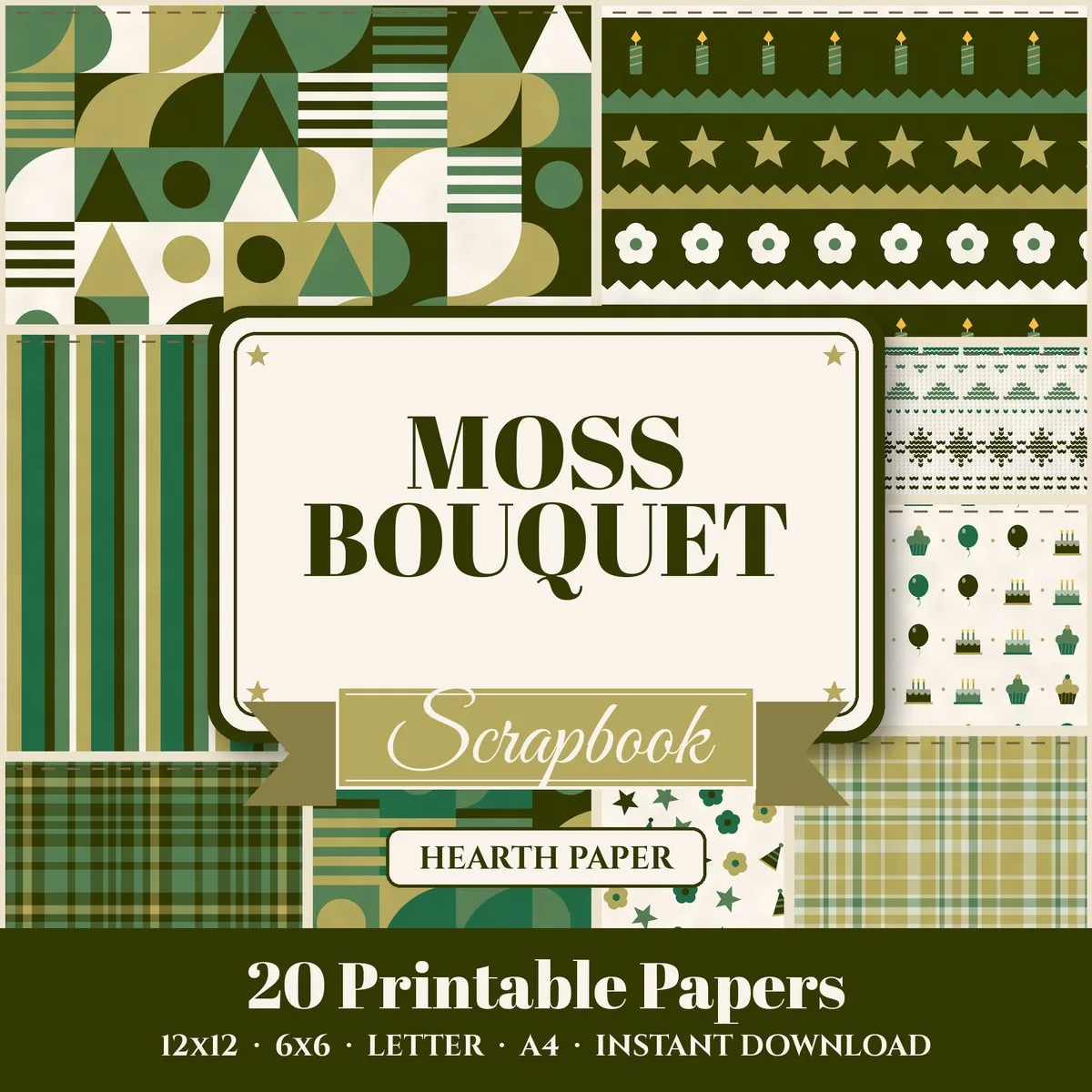 Moss Bouquet Digital Paper Pack cover