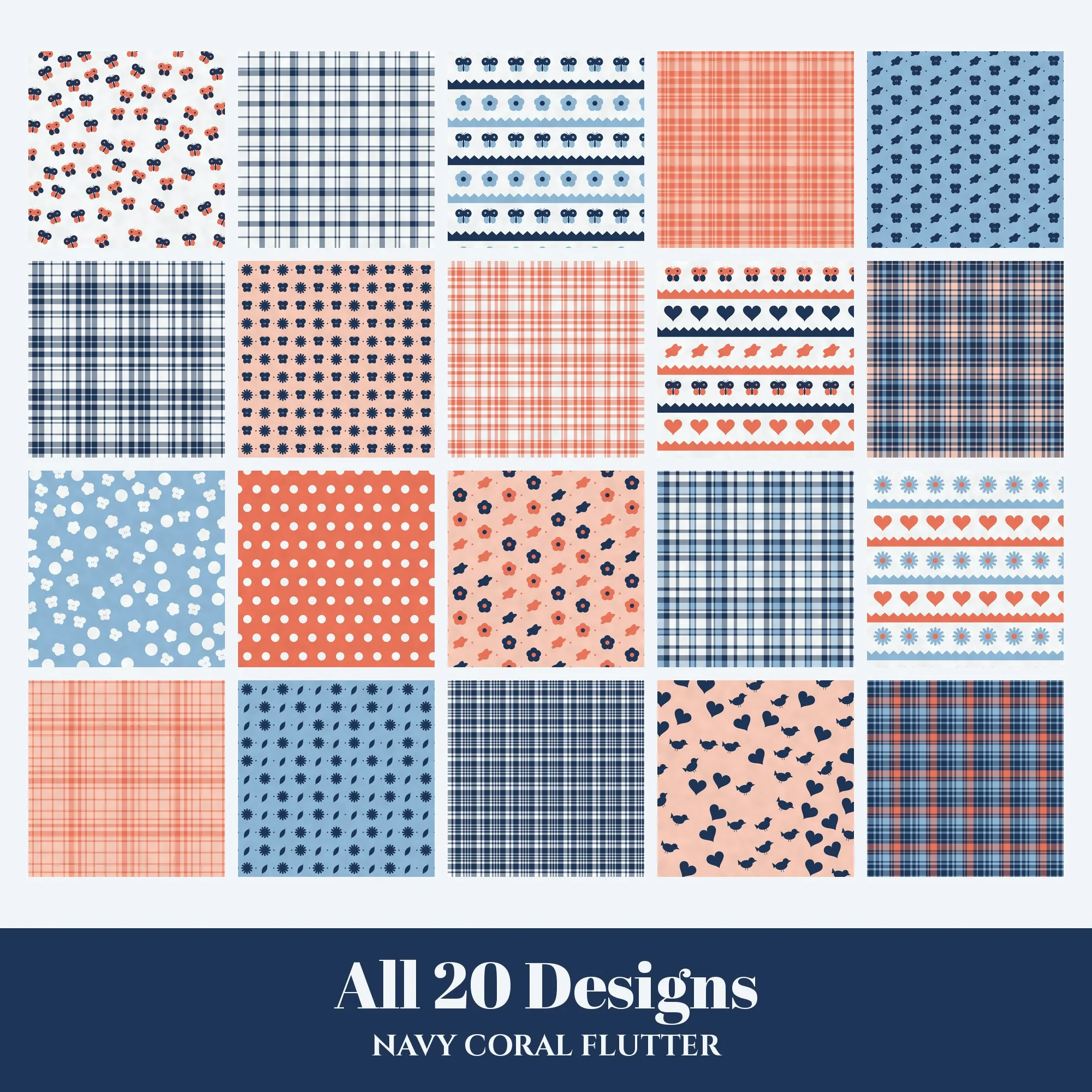 Navy Coral Flutter Digital Paper Pack preview 2