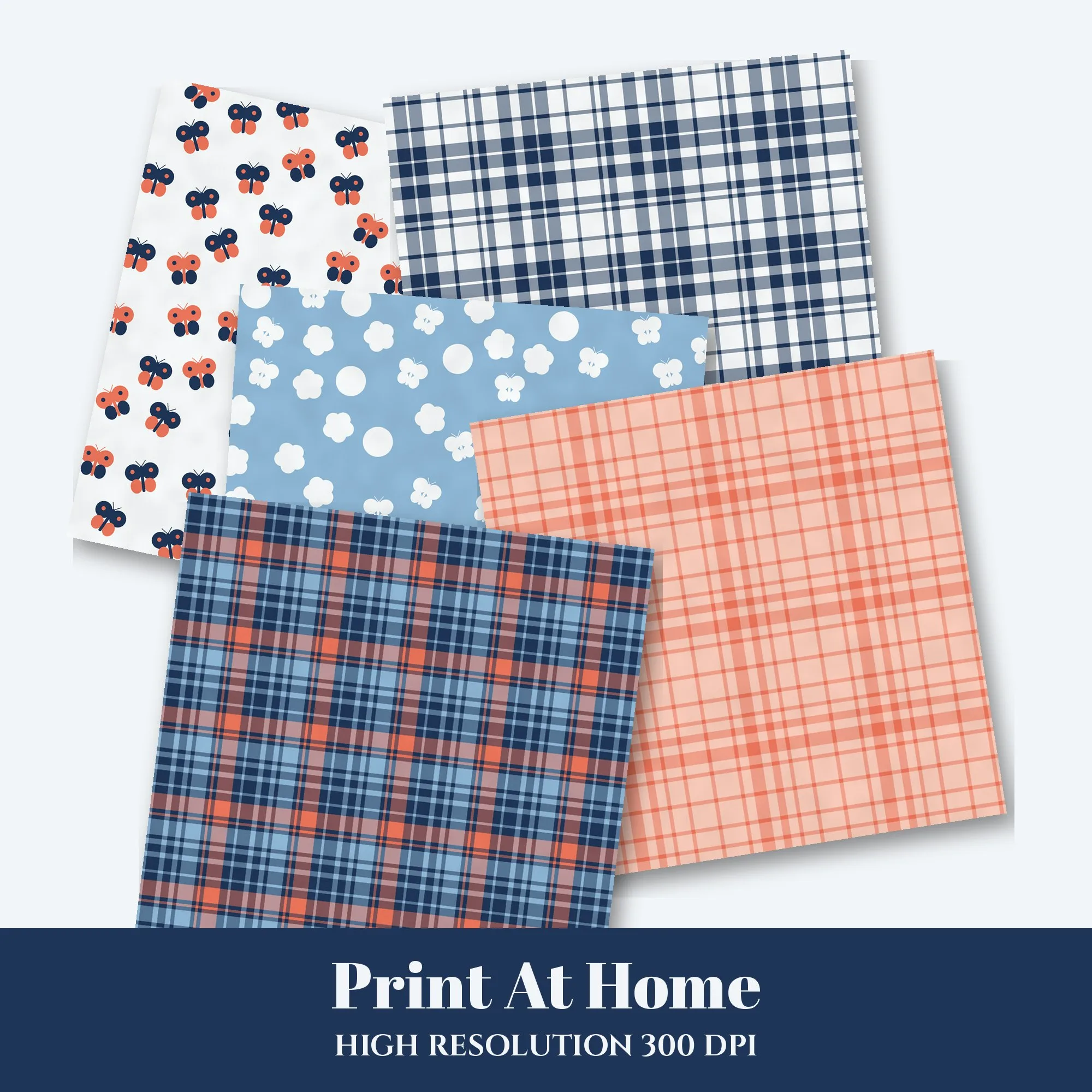 Navy Coral Flutter Digital Paper Pack preview 3
