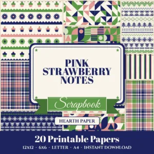 Pink Strawberry Notes Digital Paper Pack cover