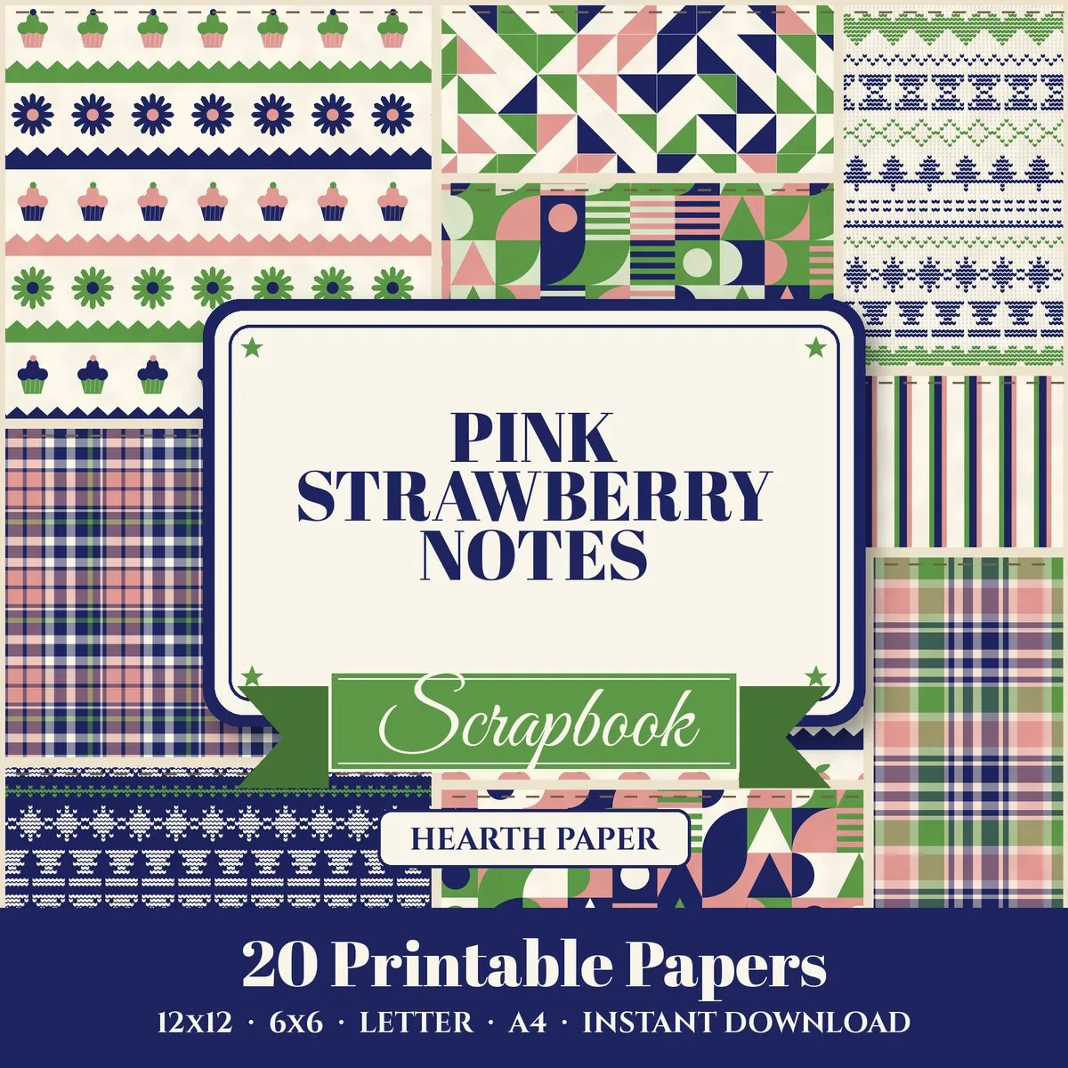 Pink Strawberry Notes Digital Paper Pack cover