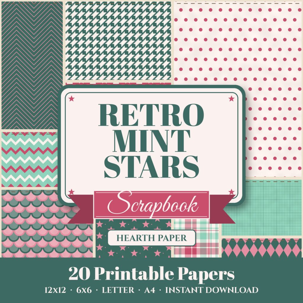 Retro Mint Stars Digital Paper Pack cover