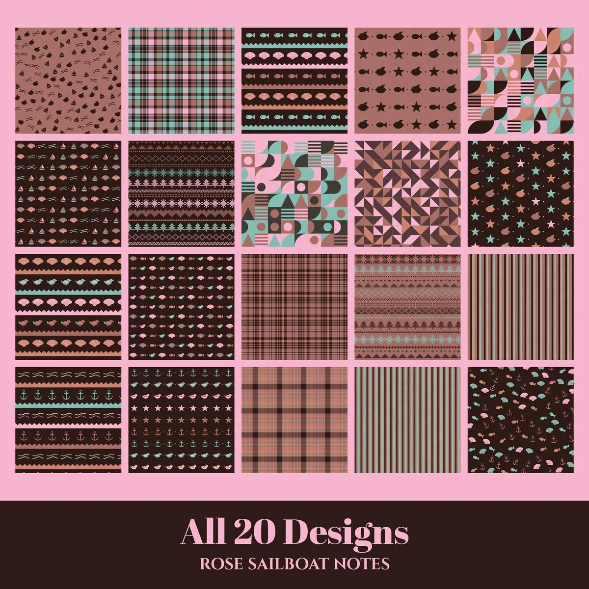 Rose Sailboat Notes Digital Paper Pack preview 2