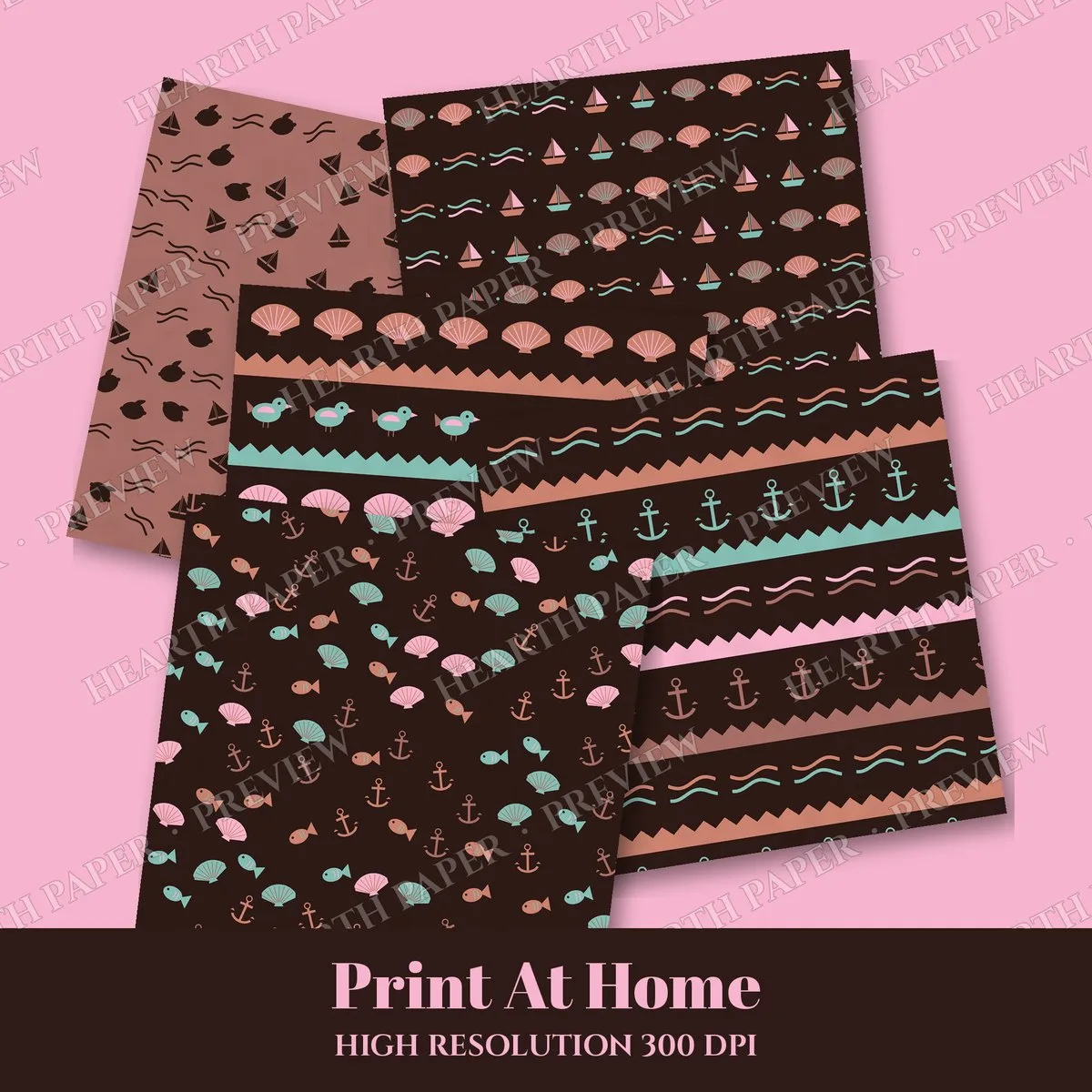 Rose Sailboat Notes Digital Paper Pack preview 3