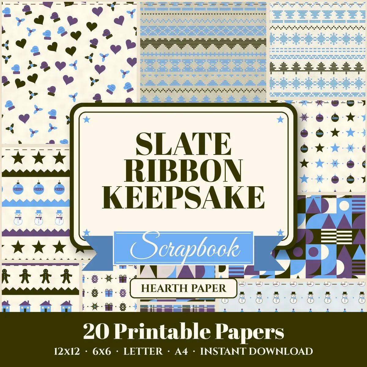 Slate Ribbon Keepsake Digital Paper Pack cover