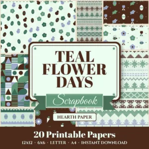 Teal Flower Days Digital Paper Pack cover