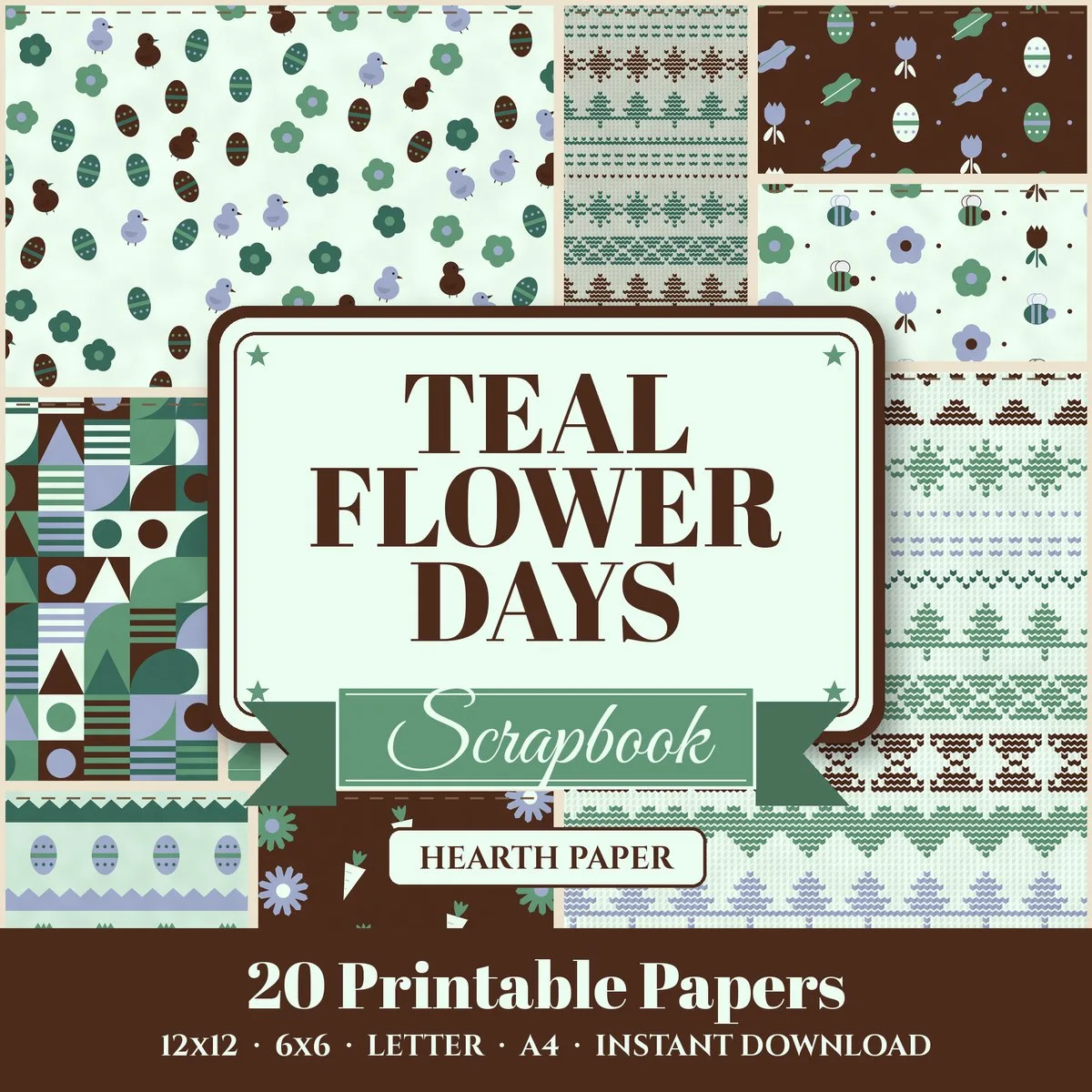 Teal Flower Days Digital Paper Pack cover
