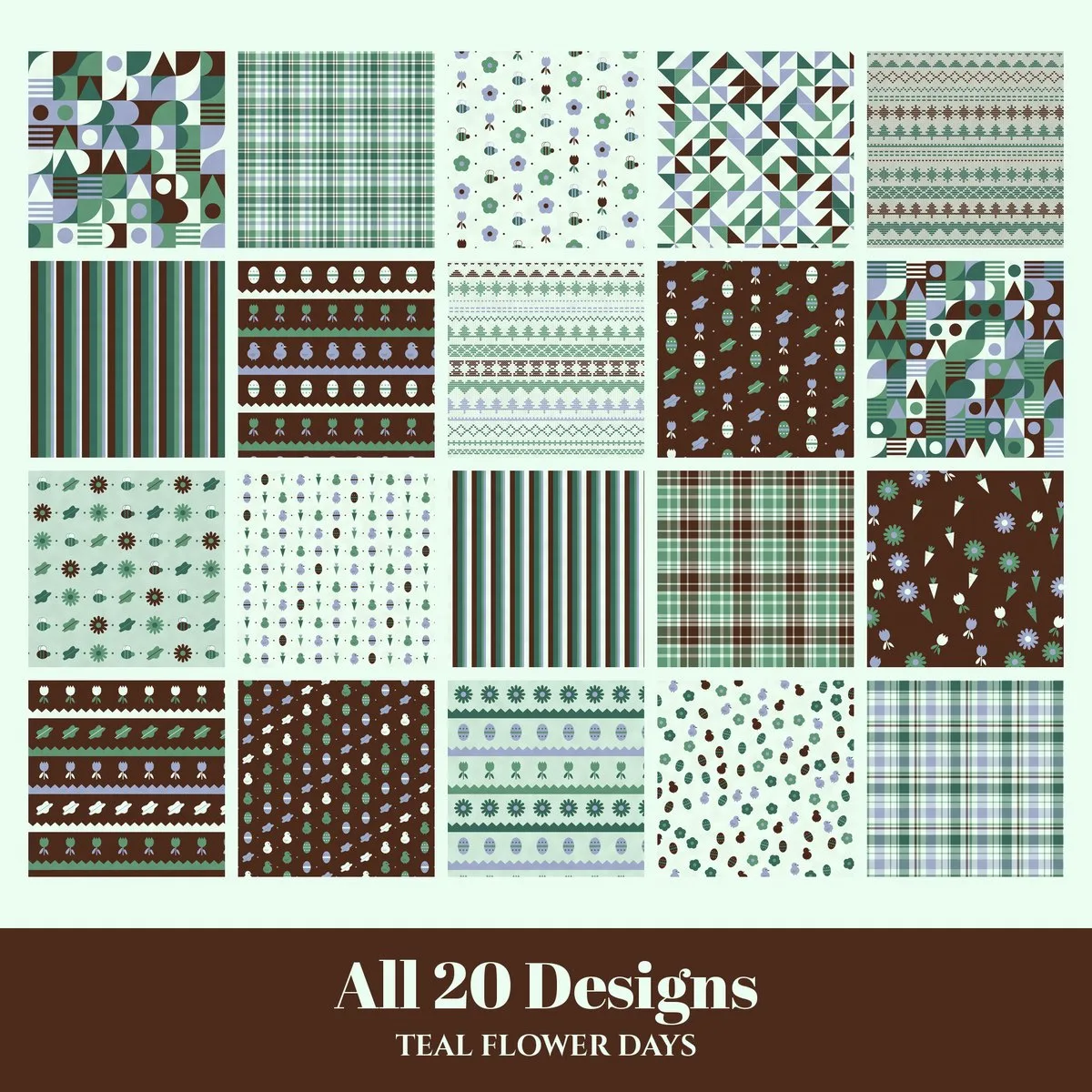 Teal Flower Days Digital Paper Pack preview 2