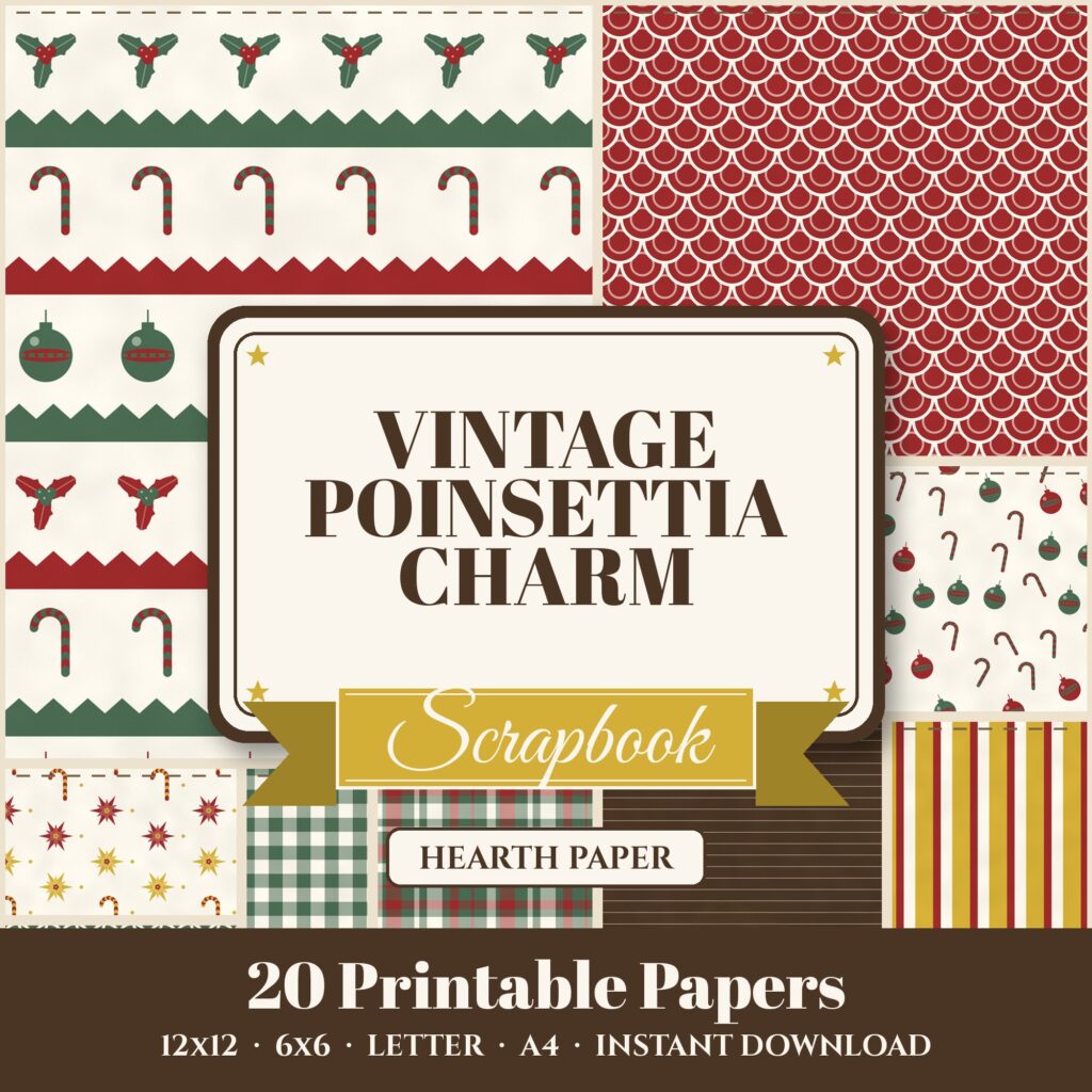 Vintage Poinsettia Charm Digital Paper Pack cover