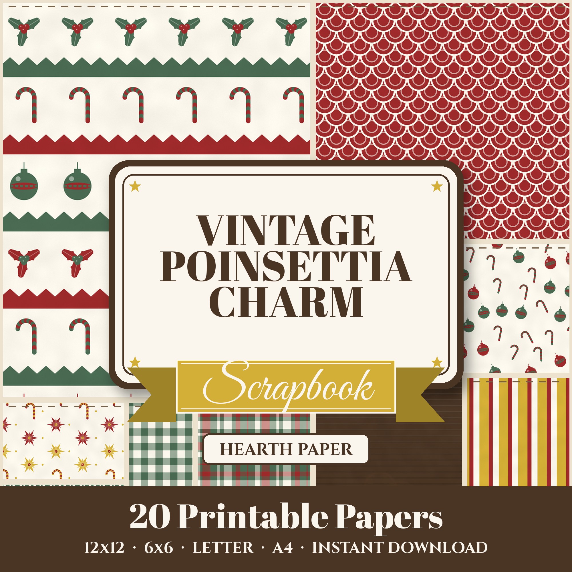 Vintage Poinsettia Charm Digital Paper Pack cover
