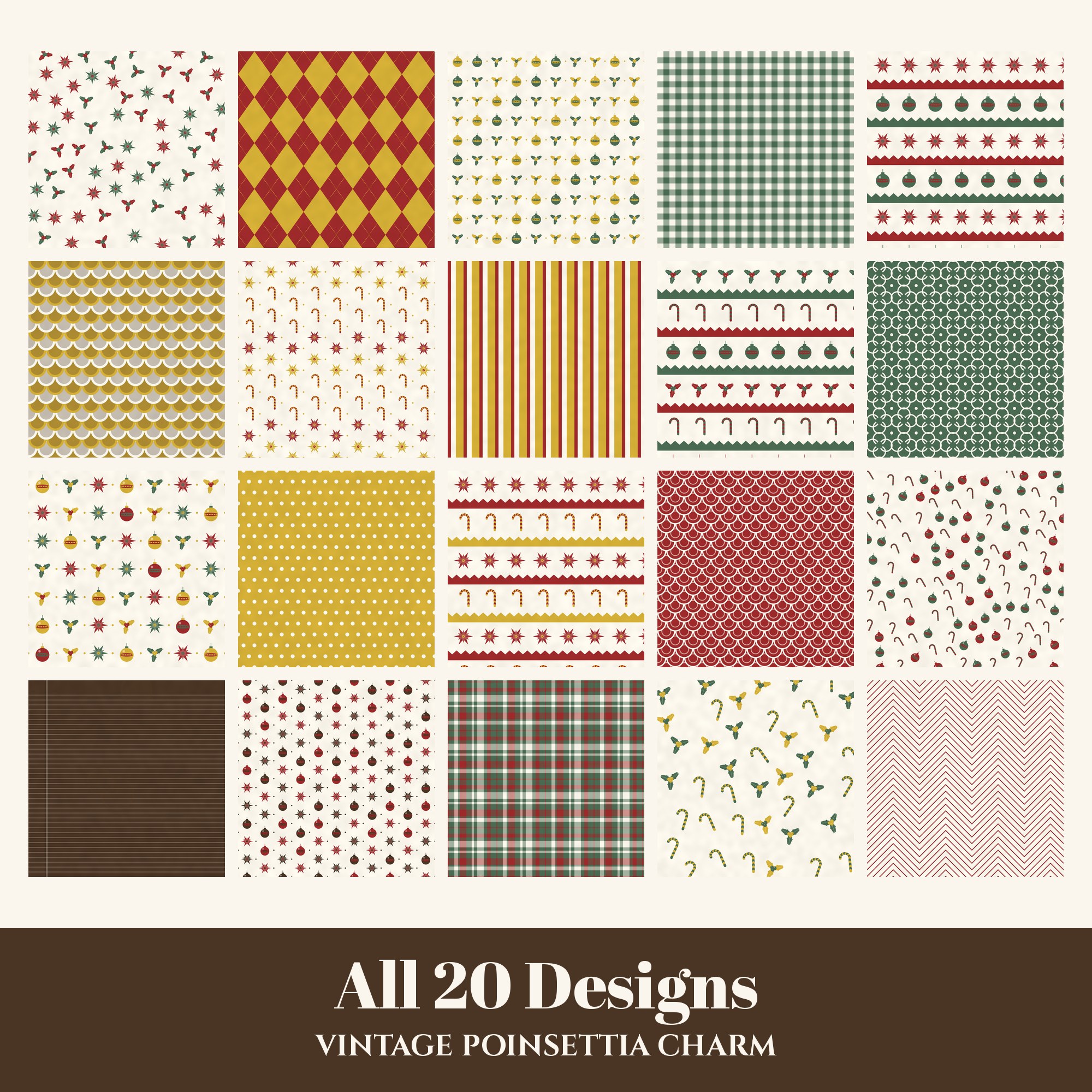 Vintage Poinsettia Charm Digital Paper Pack preview 2