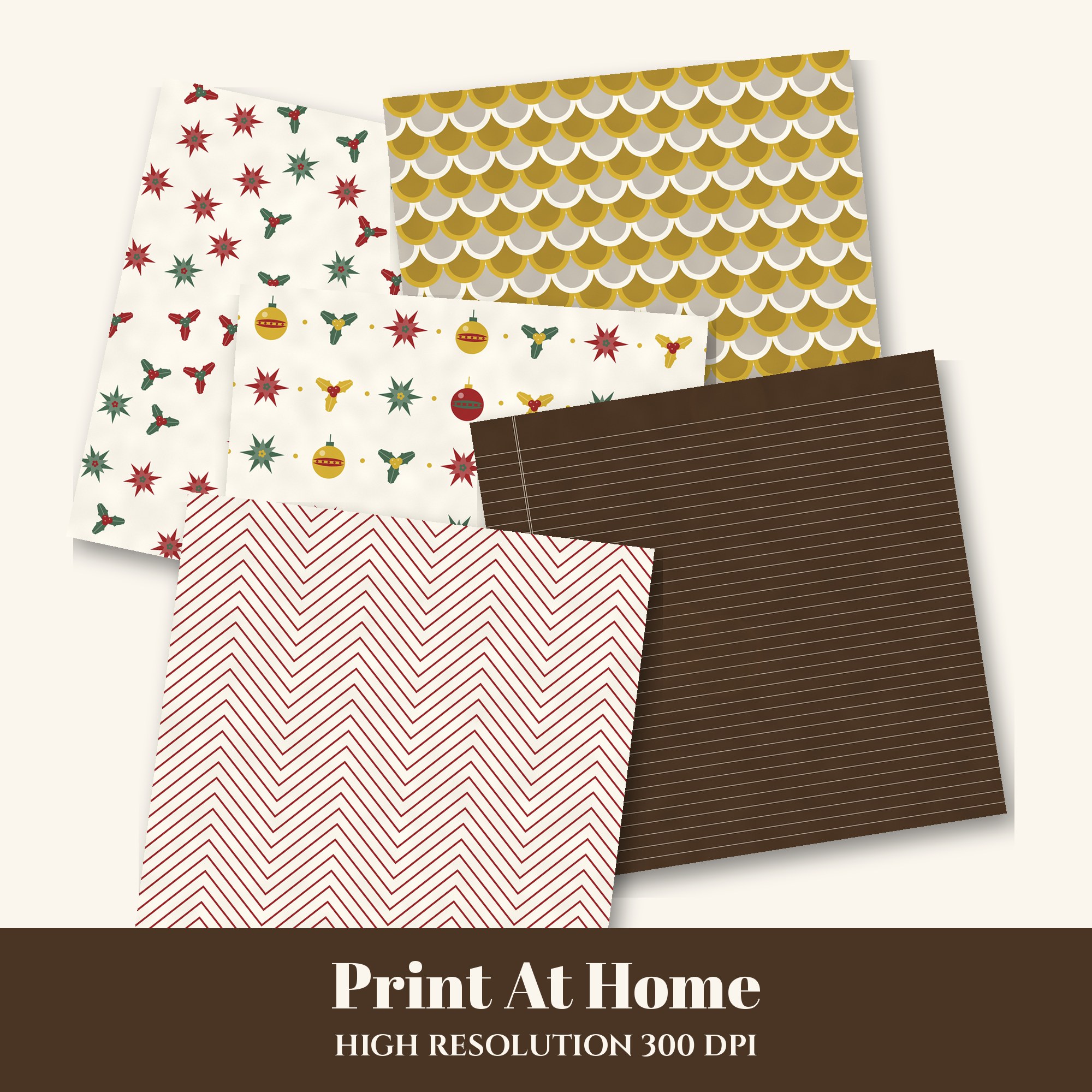 Vintage Poinsettia Charm Digital Paper Pack preview 3