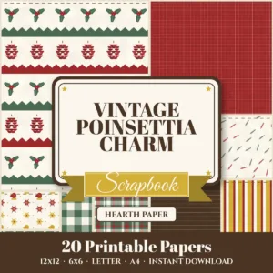 Vintage Poinsettia Charm Digital Paper Pack