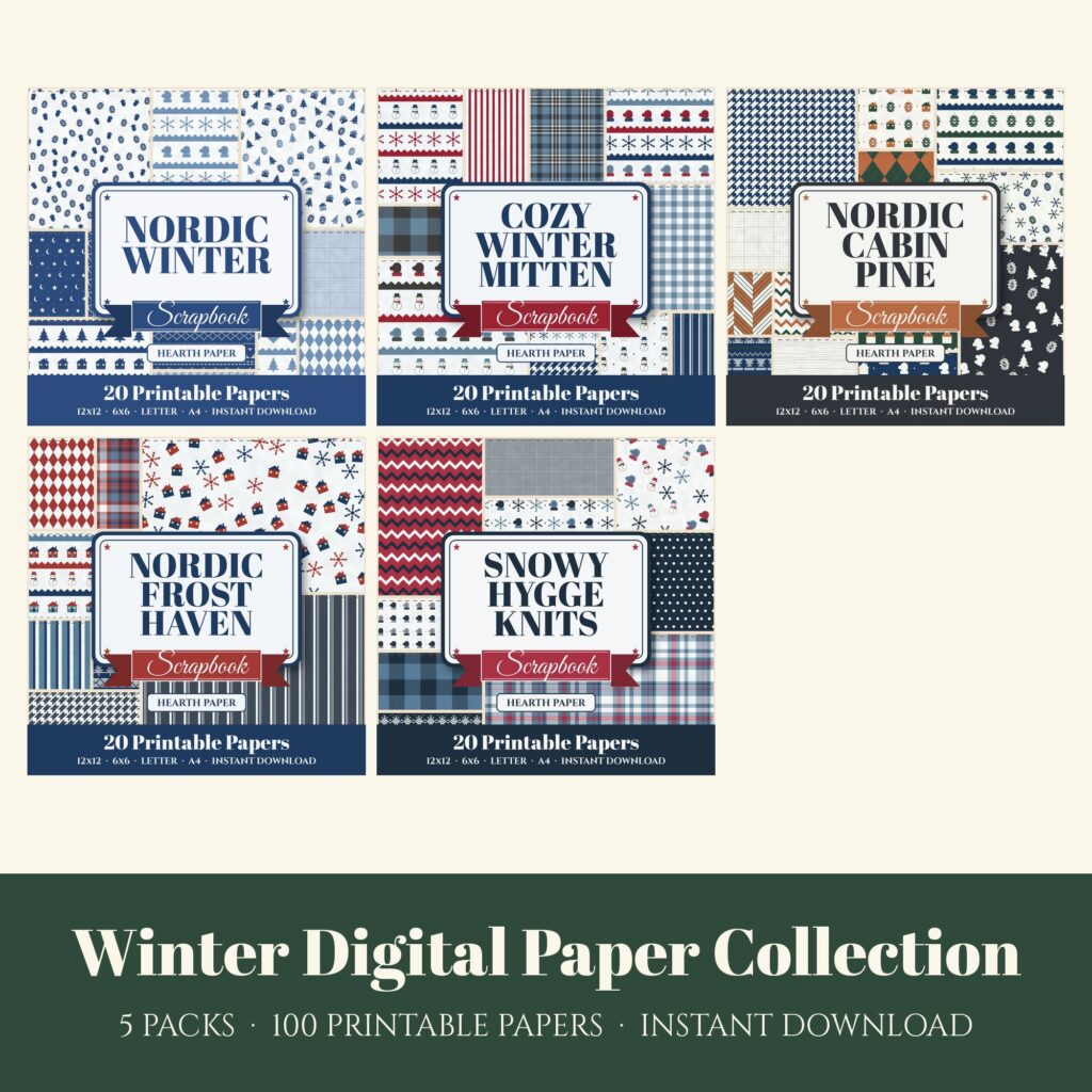 Winter Digital Paper Collection, 5 digital paper packs