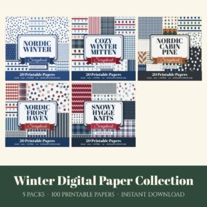 Winter Digital Paper Collection, 5 digital paper packs